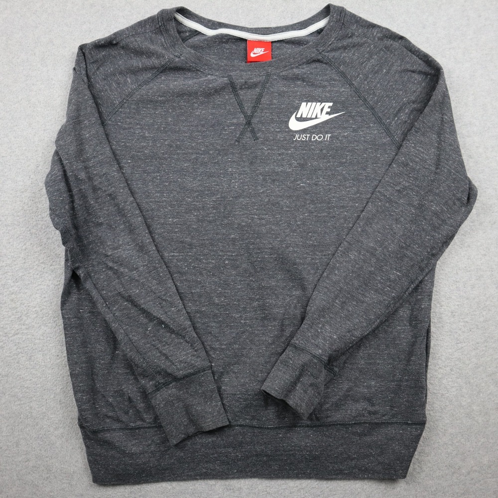 Nike Sweatshirt Womens XL Gray Heather Crewneck Pullover Just Do It Logo XL